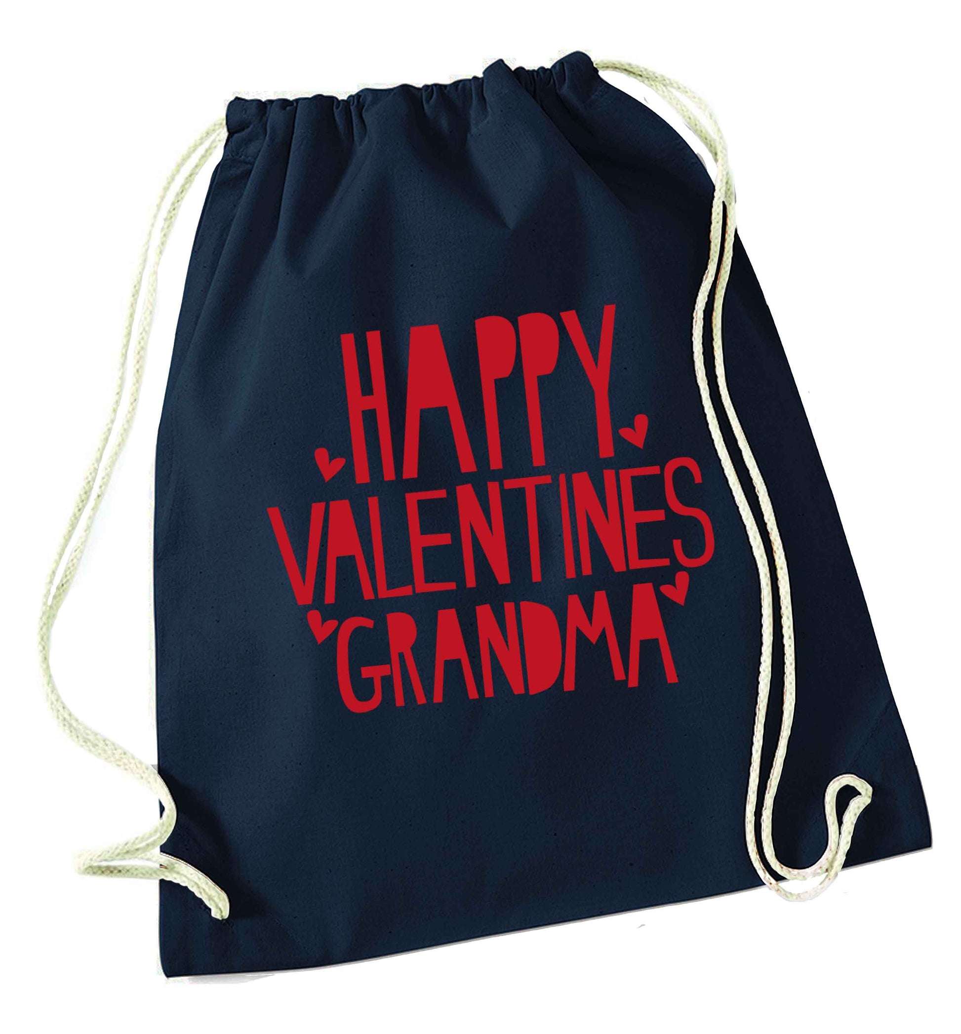 Happy valentines grandma navy drawstring bag
