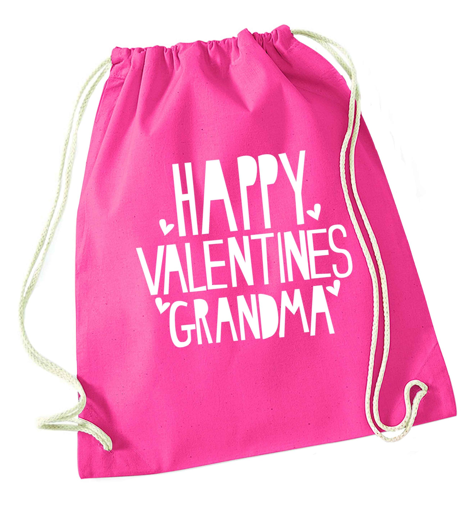 Happy valentines grandma pink drawstring bag