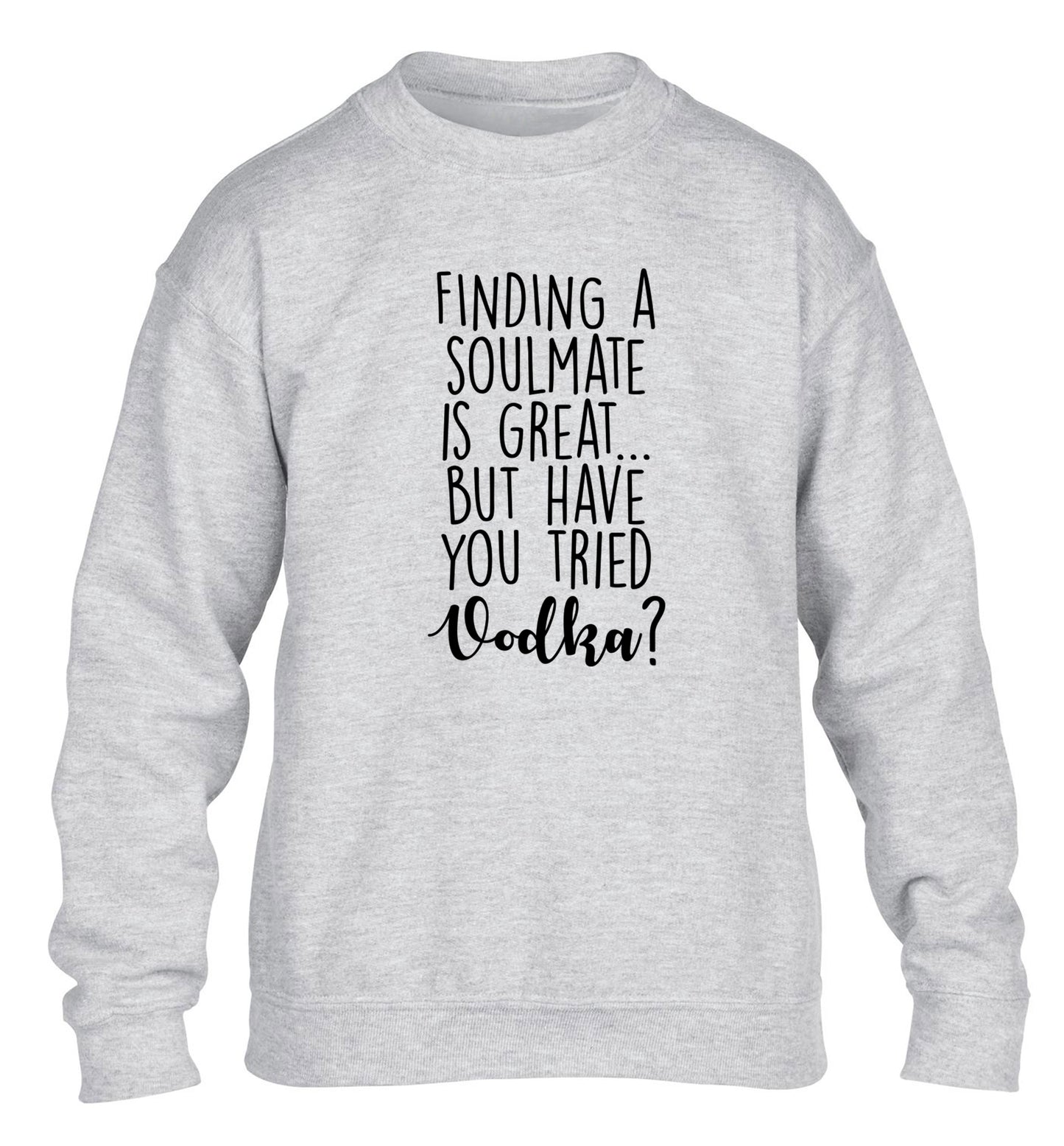 Finding a soulmate is great but have you tried vodka? children's grey sweater 12-13 Years