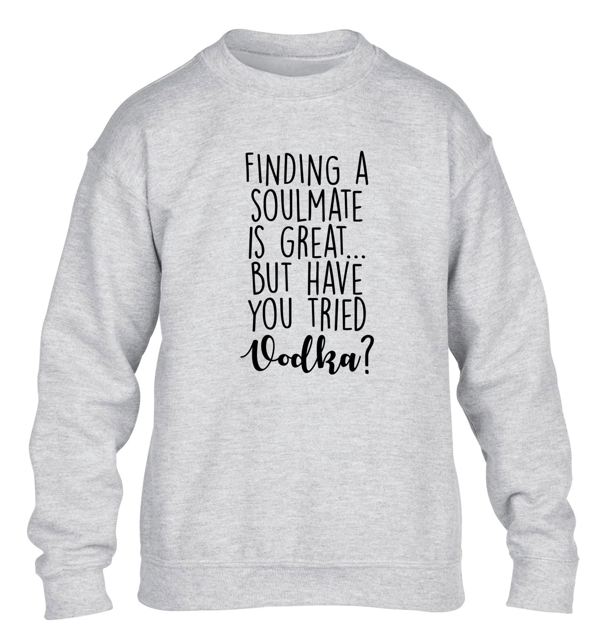 Finding a soulmate is great but have you tried vodka? children's grey sweater 12-13 Years