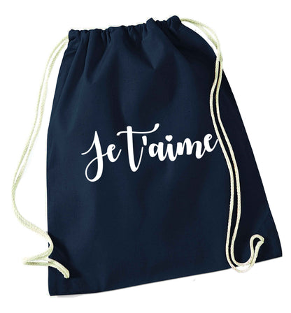 Je t'aime navy drawstring bag