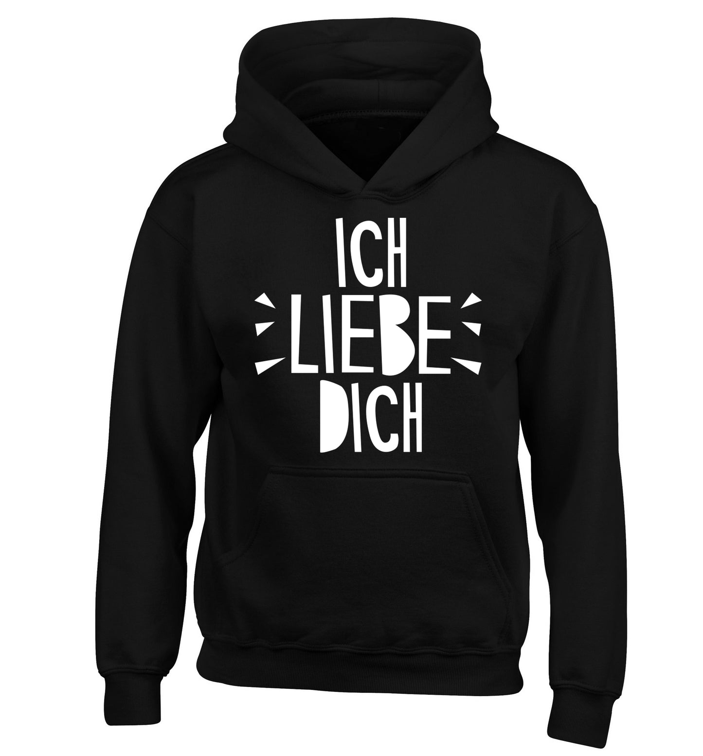 Ich liebe dich - I love you children's black hoodie 12-13 Years