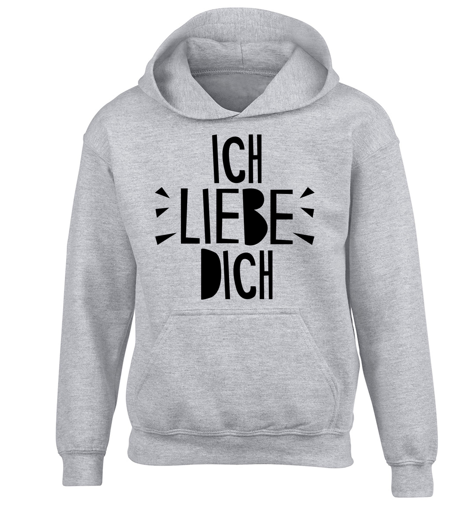 Ich liebe dich - I love you children's grey hoodie 12-13 Years