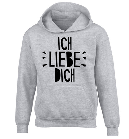 Ich liebe dich - I love you children's grey hoodie 12-13 Years