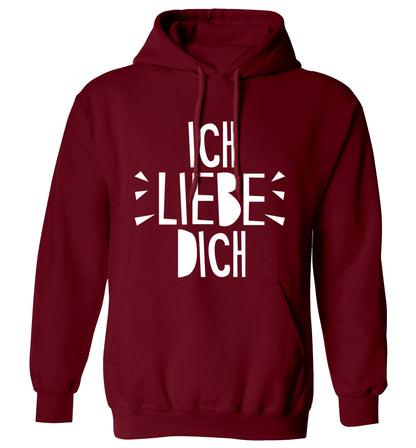 Ich liebe dich - I love you adults unisex maroon hoodie 2XL