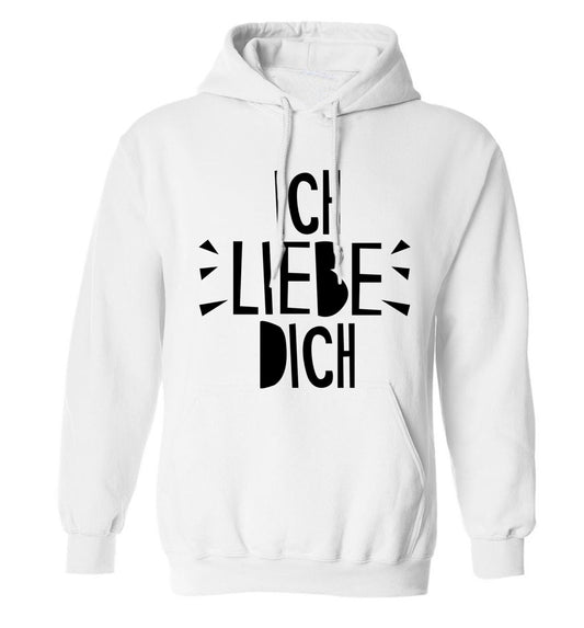 Ich liebe dich - I love you adults unisex white hoodie 2XL