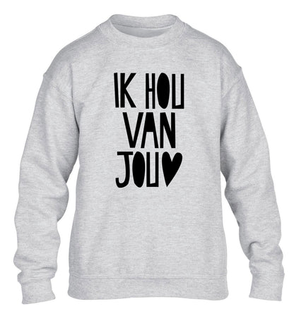 Ik Hau Van Jou - I love you children's grey sweater 12-13 Years