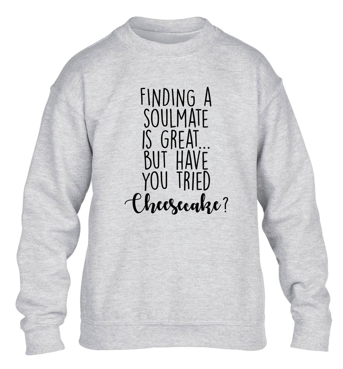 Finding a soulmate is great but have you tried cheesecake? children's grey sweater 12-13 Years
