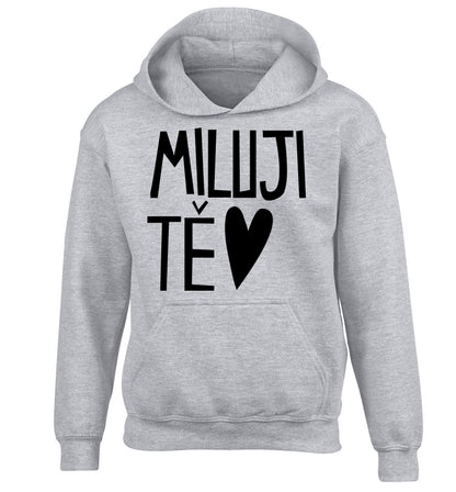 Miluji T_ - I love you children's grey hoodie 12-13 Years
