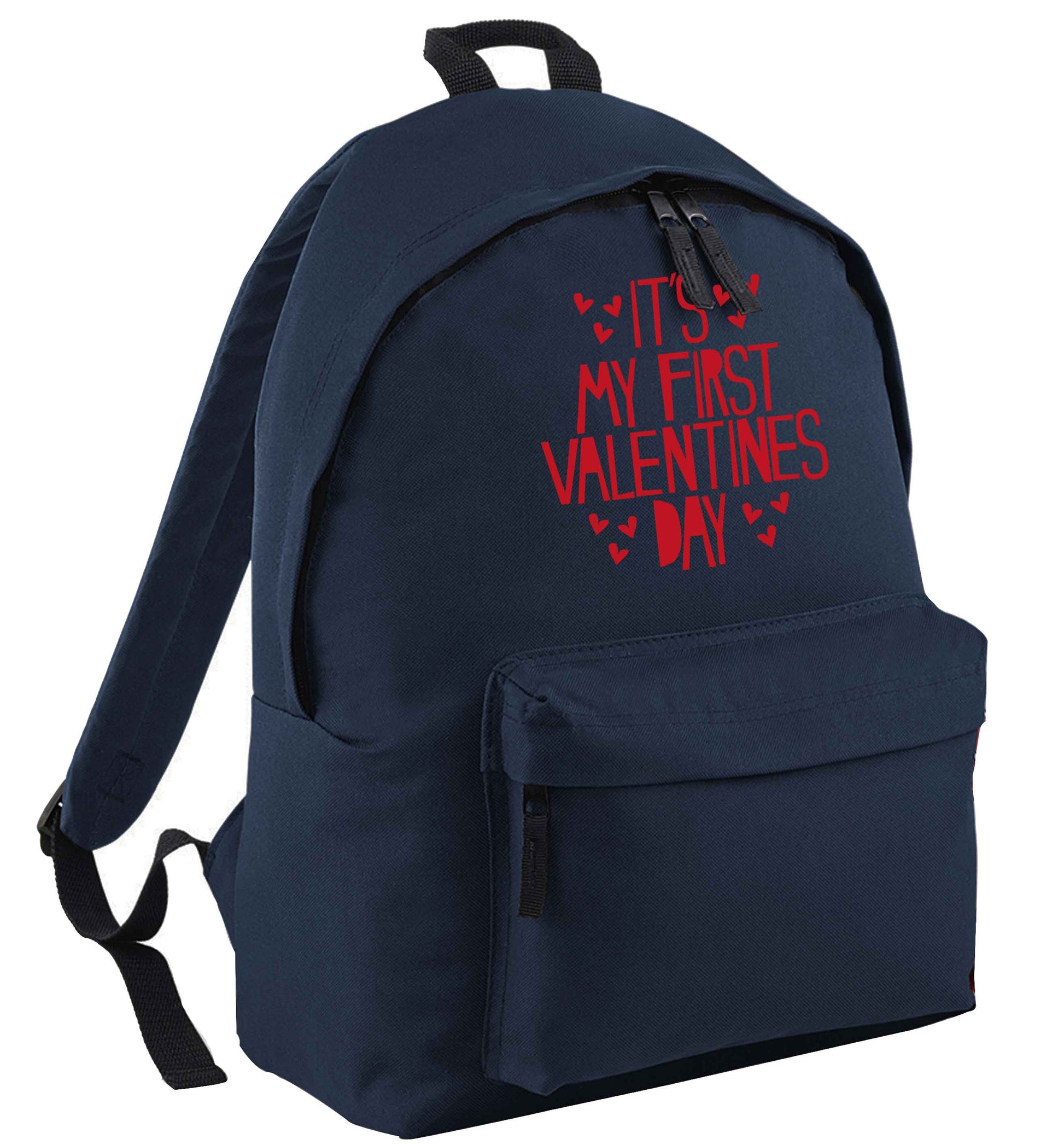 Hearts It's my First Valentine's Day navy childrens backpack