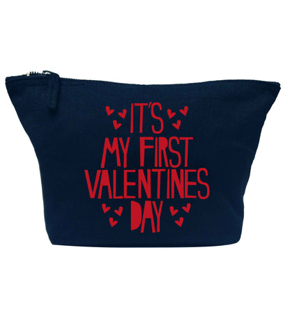 Hearts It's my First Valentine's Day navy makeup bag