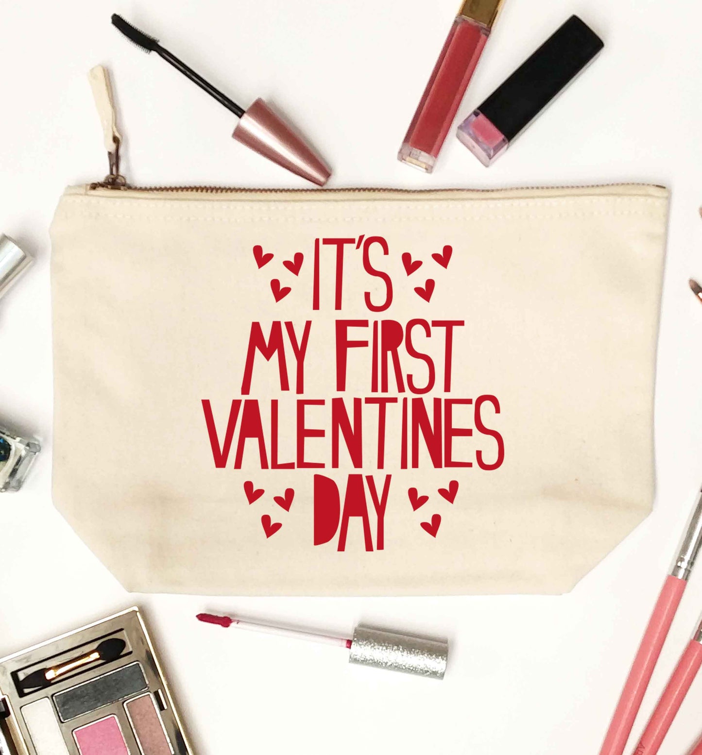 Hearts It's my First Valentine's Day natural makeup bag