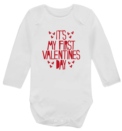 Hearts It's my First Valentine's Day baby vest long sleeved white 6-12 months