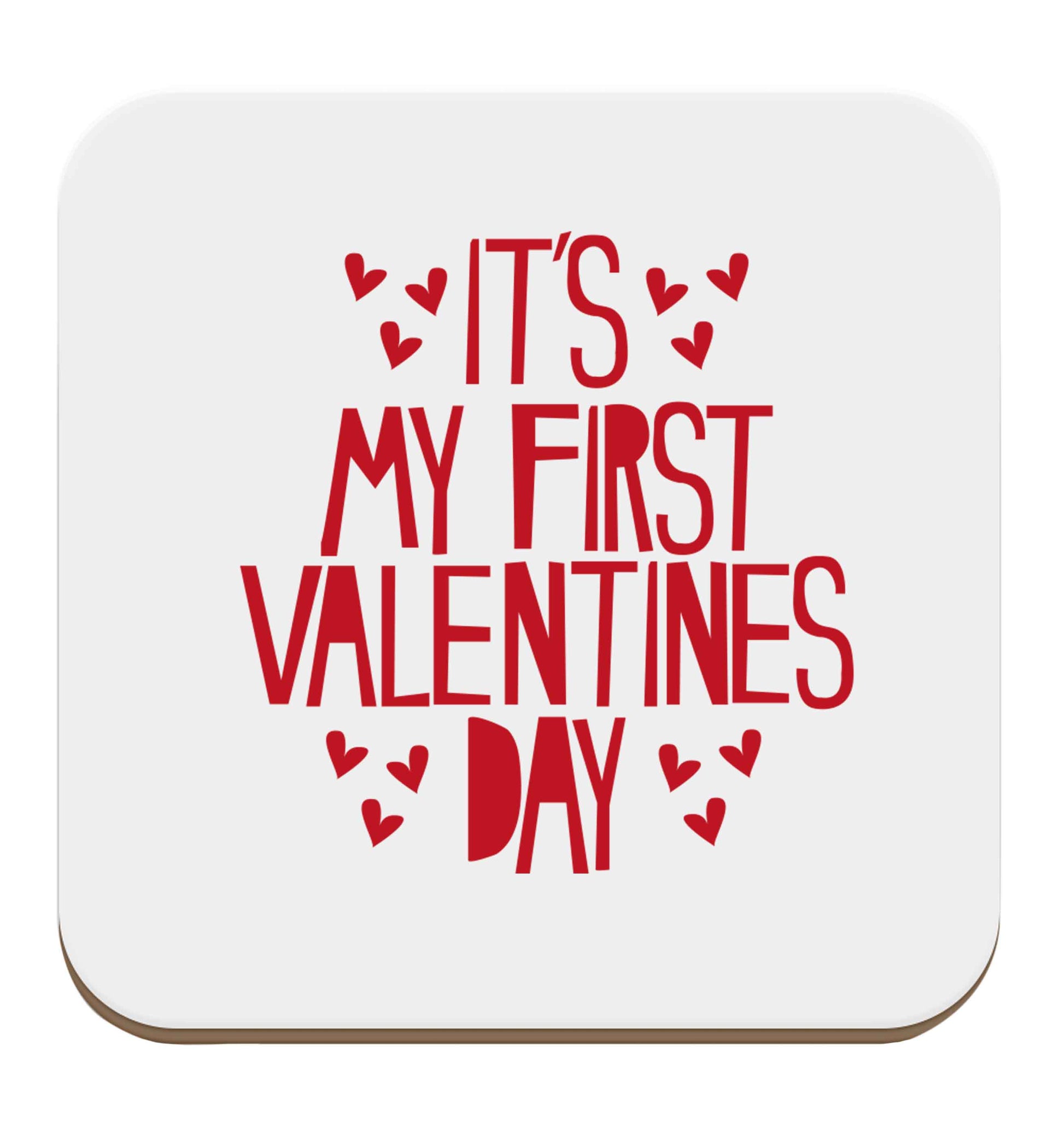 Hearts It's my First Valentine's Day set of four coasters