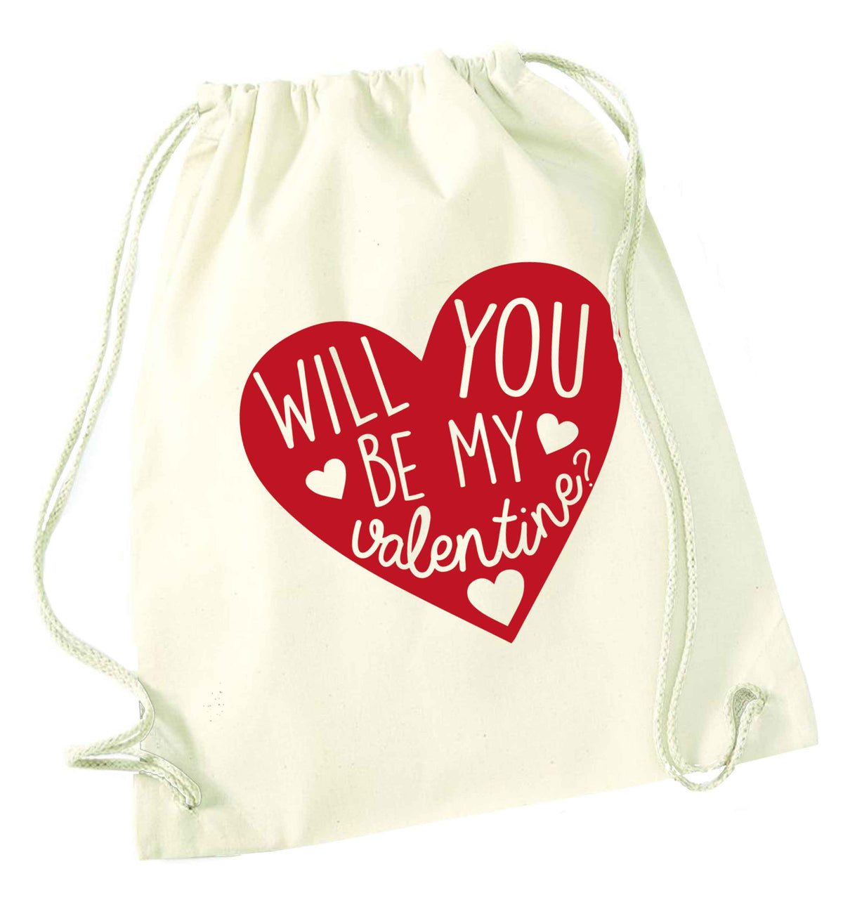 Will you be my valentine? natural drawstring bag