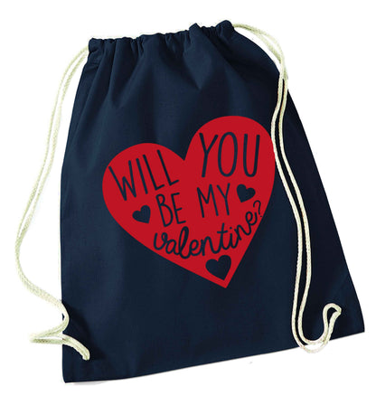 Will you be my valentine? navy drawstring bag