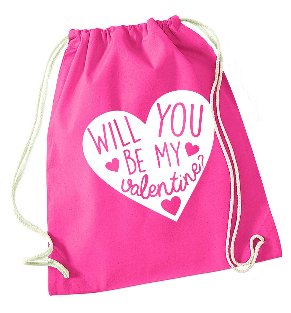 Will you be my valentine? pink drawstring bag