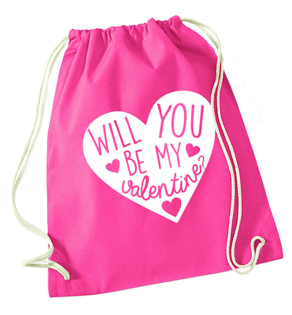 Will you be my valentine? pink drawstring bag