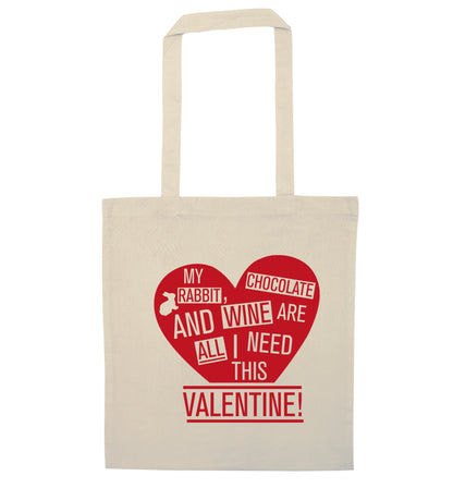 My rabbit, chocolate and wine are all I need this valentine! natural tote bag