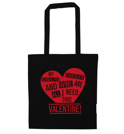 My guinea pig, chocolate and wine are all I need this valentine! black tote bag
