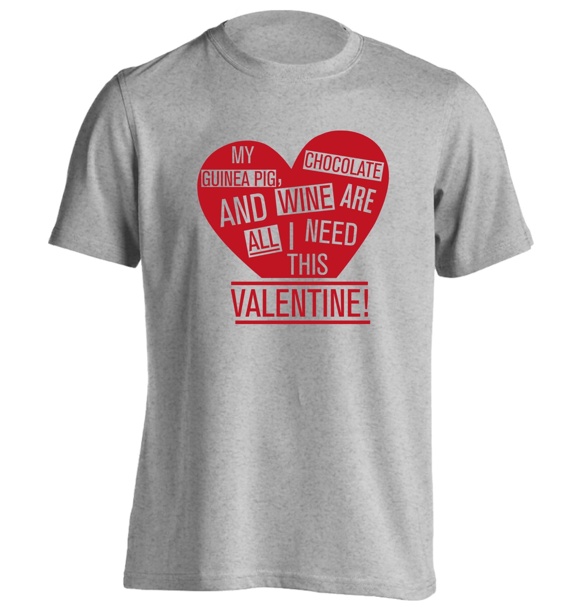 My guinea pig, chocolate and wine are all I need this valentine! adults unisex grey Tshirt 2XL