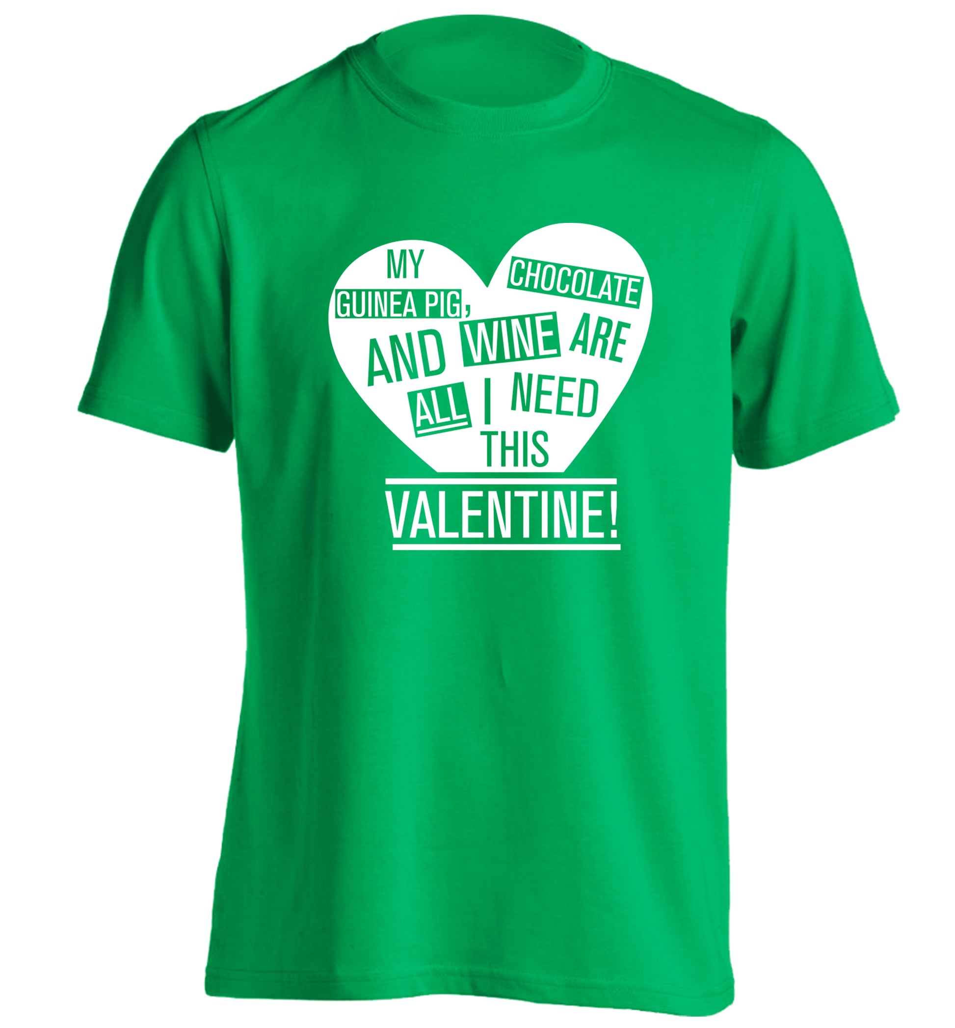 My guinea pig, chocolate and wine are all I need this valentine! adults unisex green Tshirt 2XL