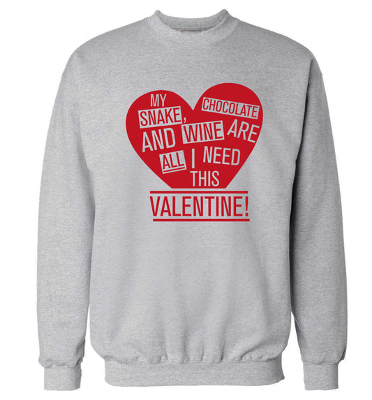 My snake, chocolate and wine are all I need this valentine! Adult's unisex grey Sweater 2XL