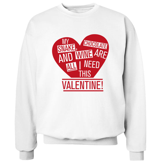 My snake, chocolate and wine are all I need this valentine! Adult's unisex white Sweater 2XL