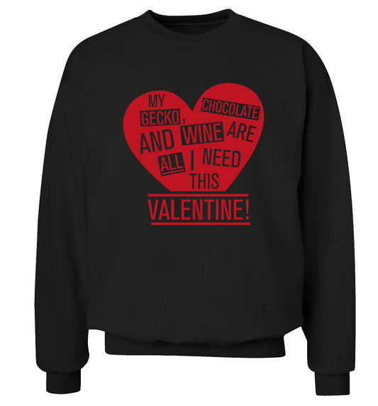 My gecko, chocolate and wine are all I need this valentine! Adult's unisex black Sweater 2XL