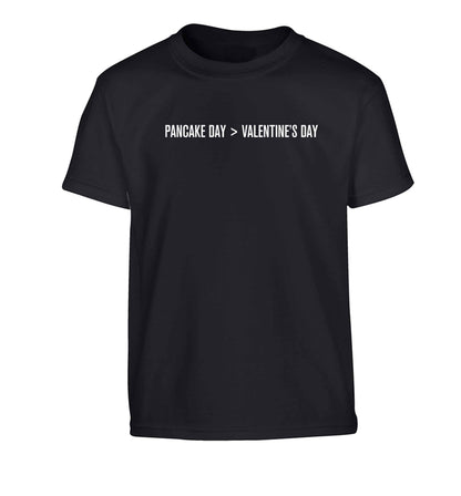Pancake day > valentines day Children's black Tshirt 12-13 Years