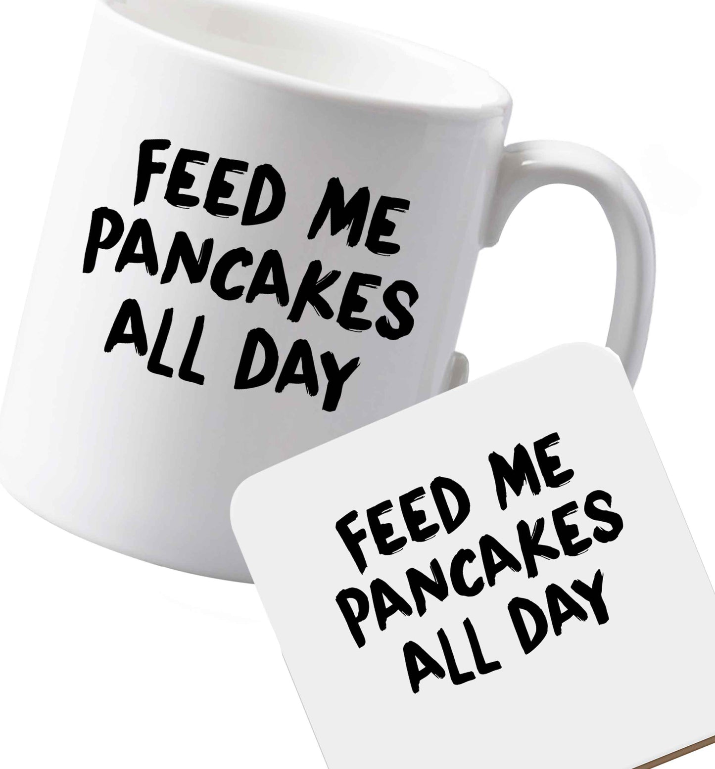 10 oz Ceramic mug and coaster I Love Pancakes both sides