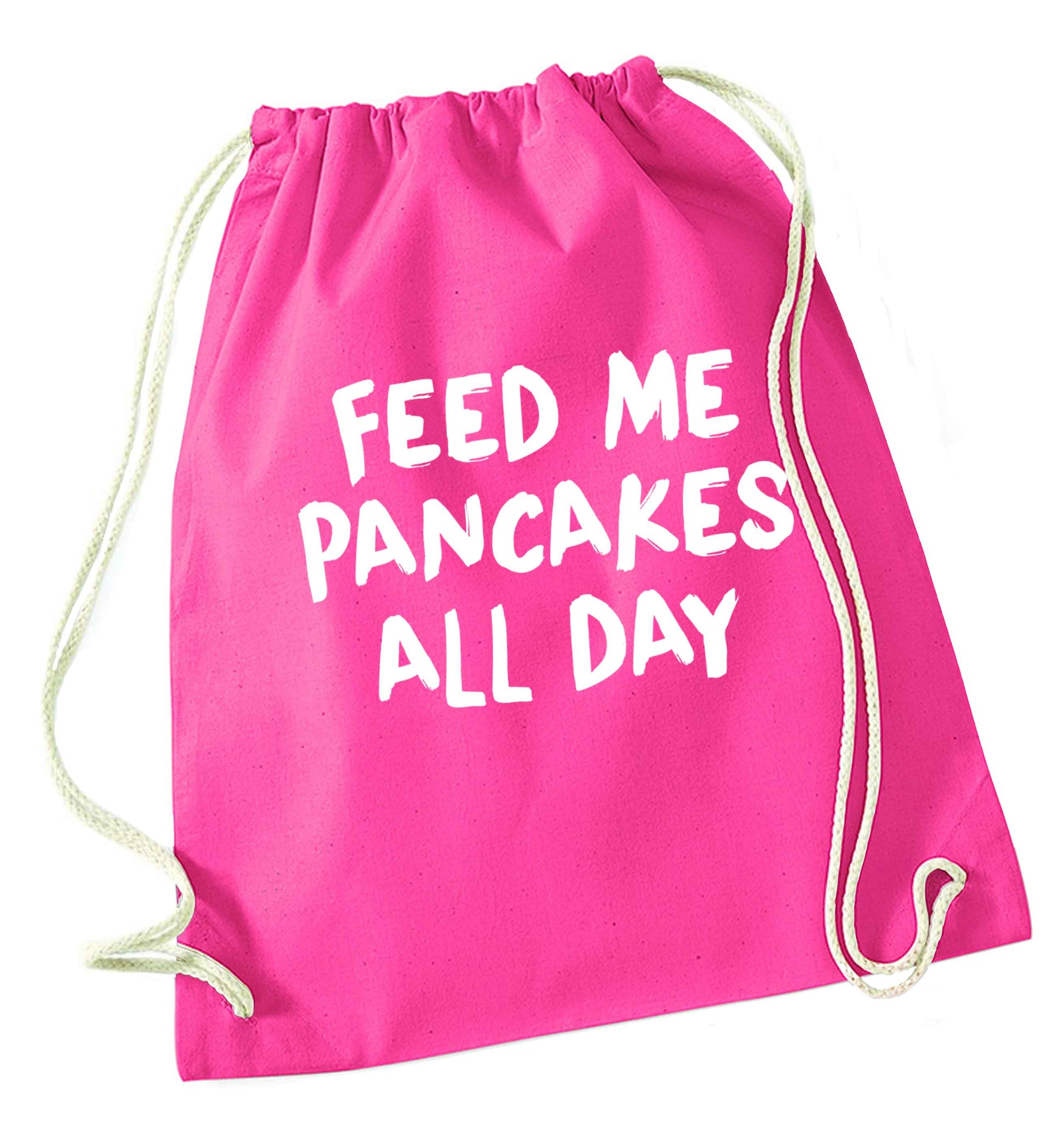 Feed me pancakes all day pink drawstring bag