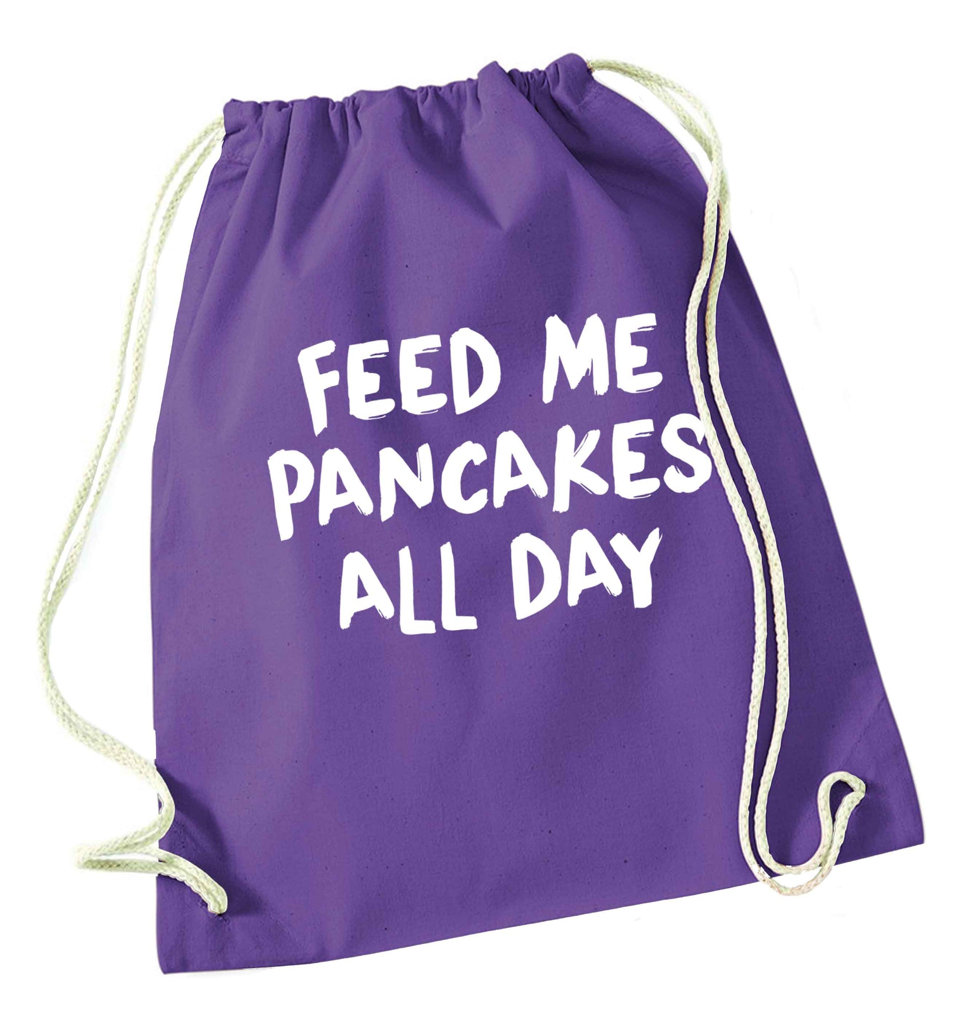 Feed me pancakes all day purple drawstring bag