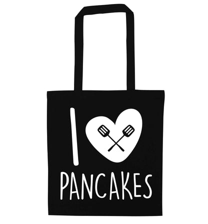 I love pancakes black tote bag
