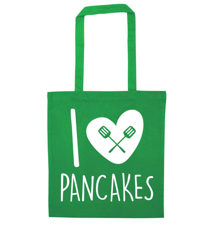 I love pancakes green tote bag