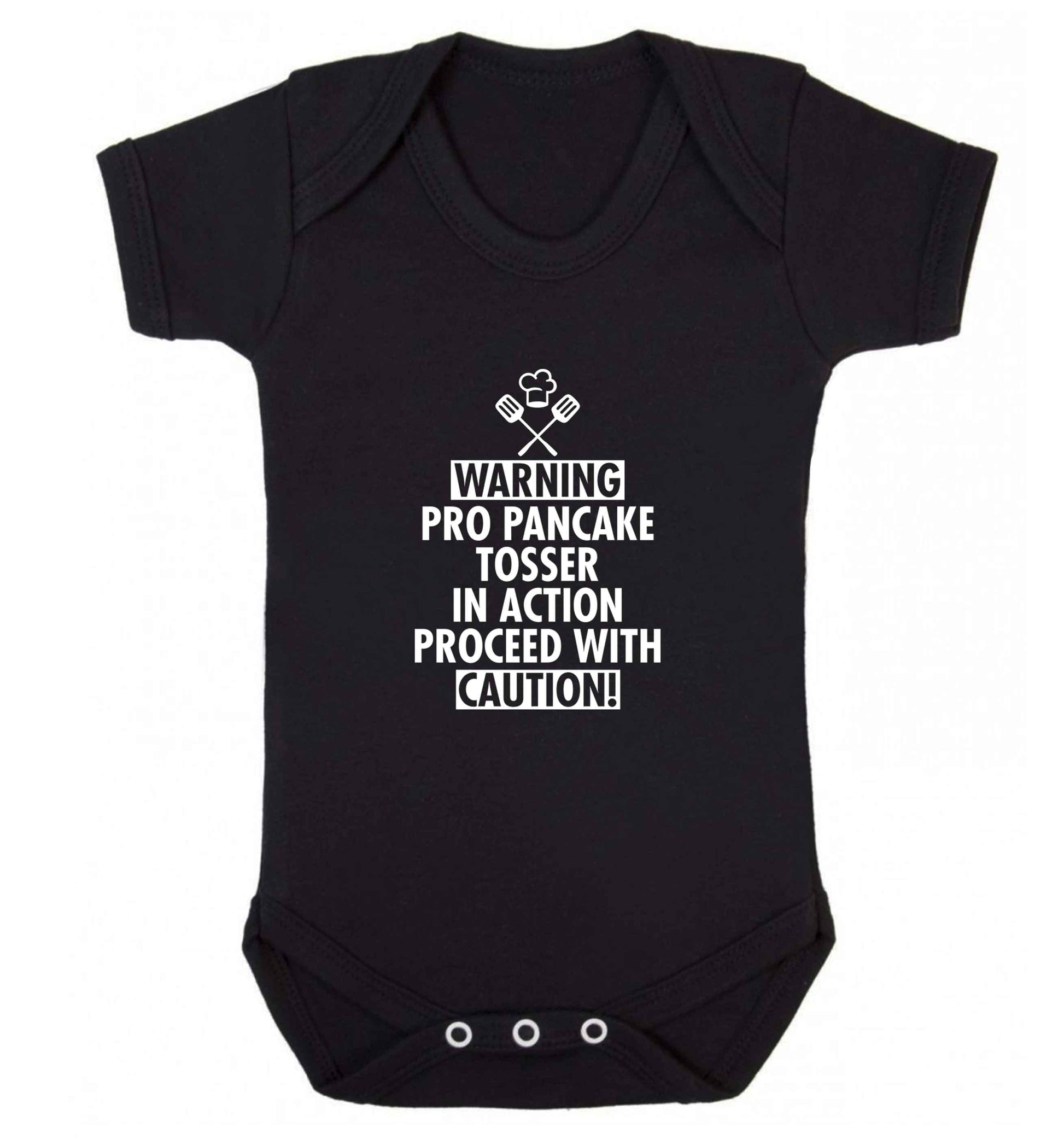 Warning pro pancake tosser in action proceed with caution baby vest black 18-24 months