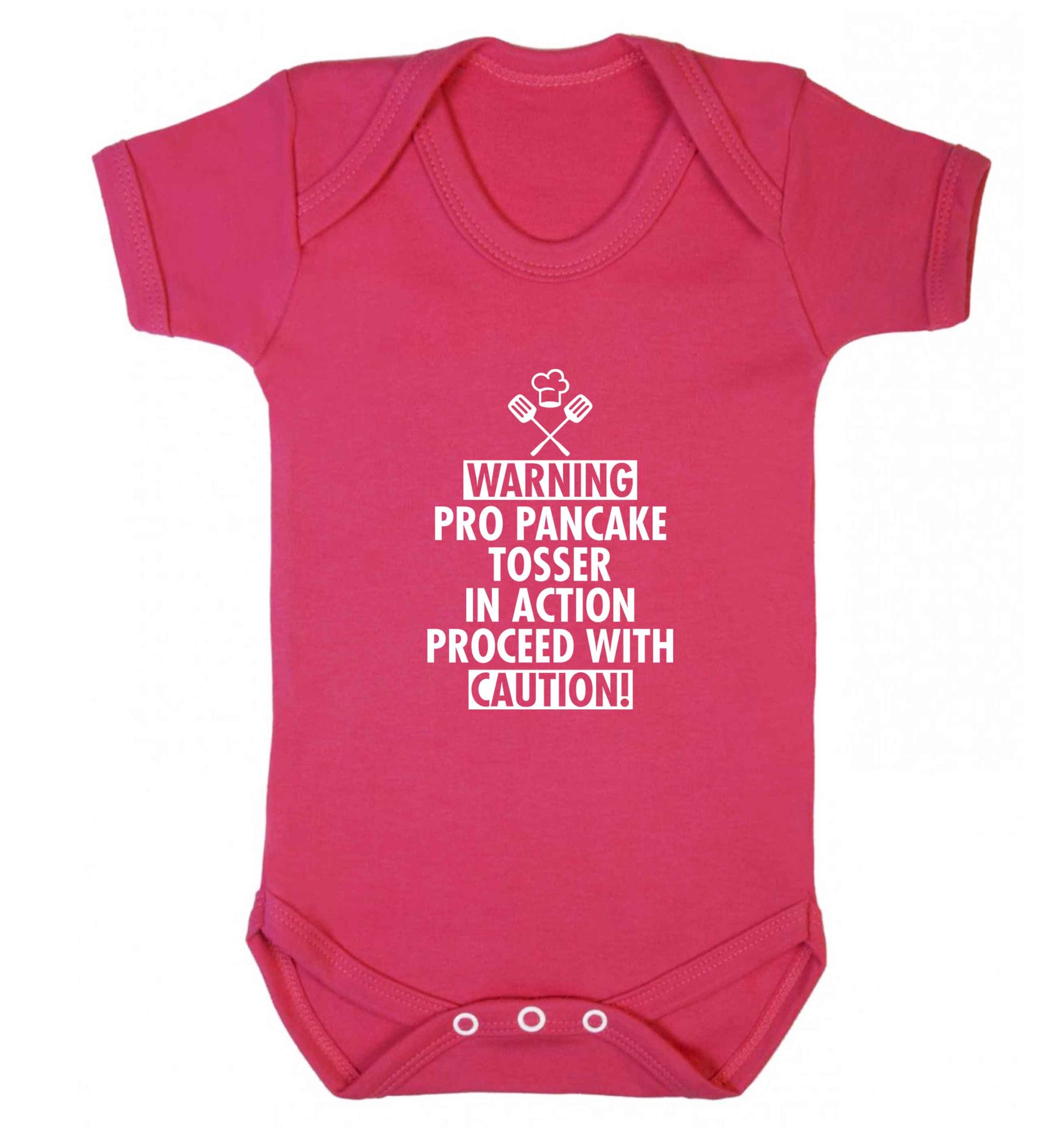 Warning pro pancake tosser in action proceed with caution baby vest dark pink 18-24 months