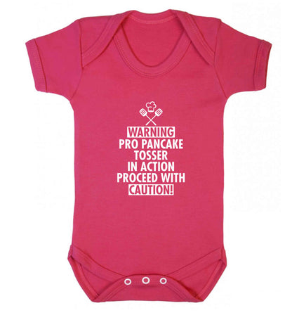 Warning pro pancake tosser in action proceed with caution baby vest dark pink 18-24 months