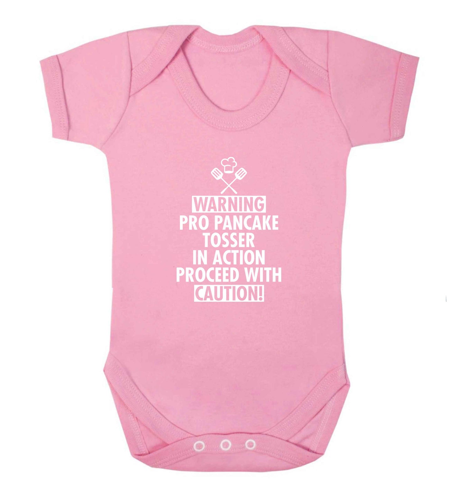 Warning pro pancake tosser in action proceed with caution baby vest pale pink 18-24 months