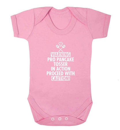 Warning pro pancake tosser in action proceed with caution baby vest pale pink 18-24 months