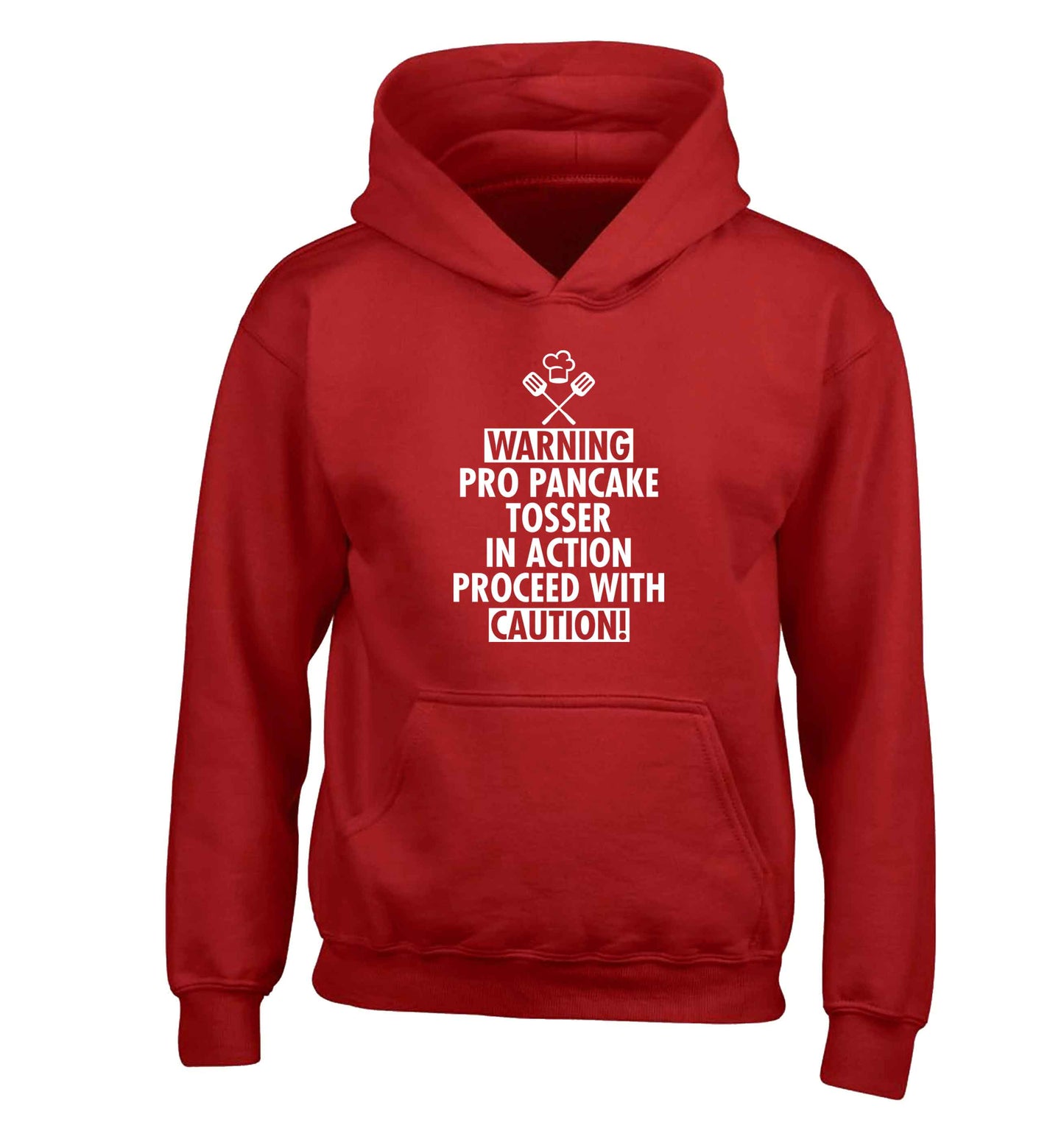 Warning pro pancake tosser in action proceed with caution children's red hoodie 12-13 Years