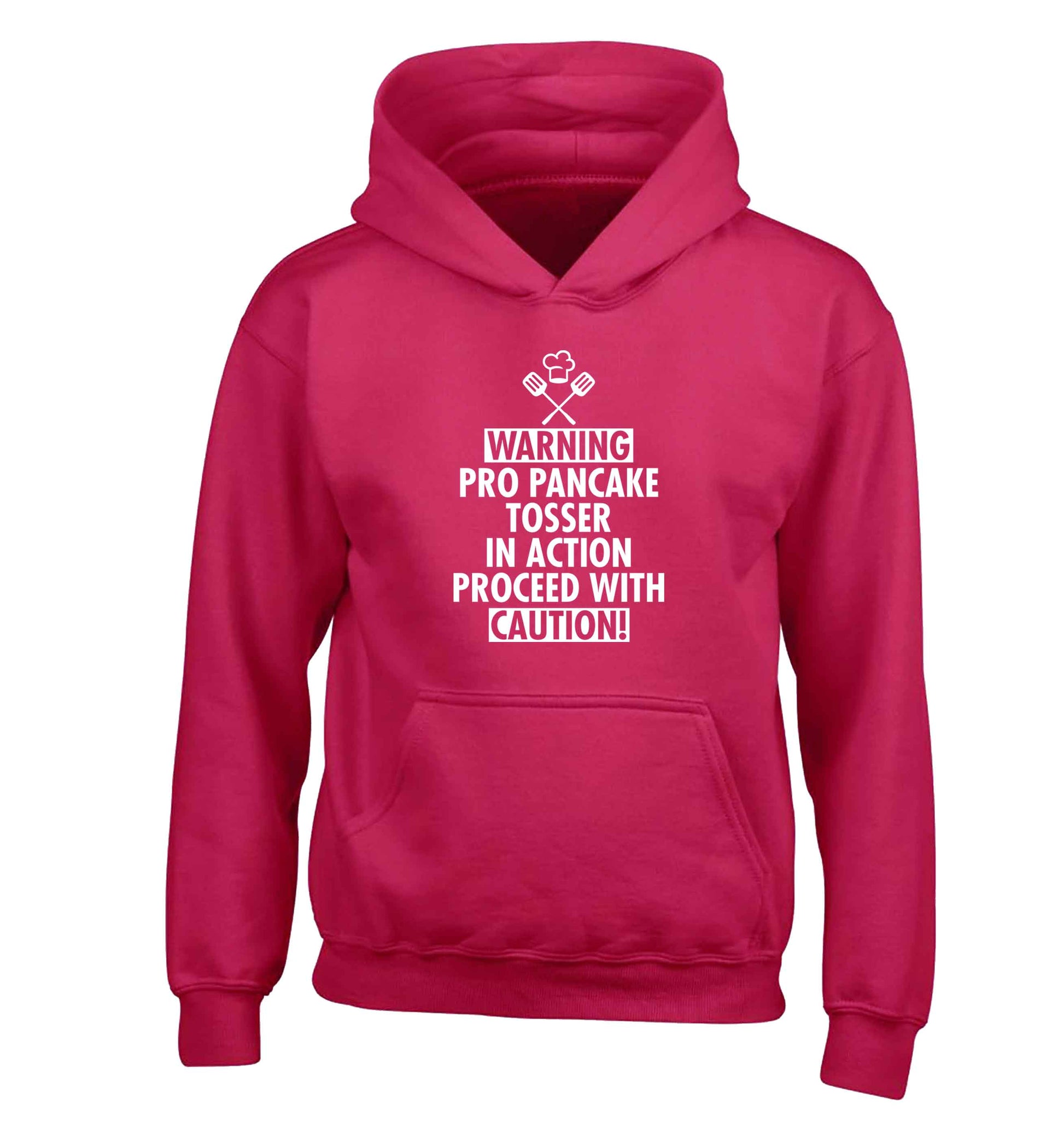 Warning pro pancake tosser in action proceed with caution children's pink hoodie 12-13 Years