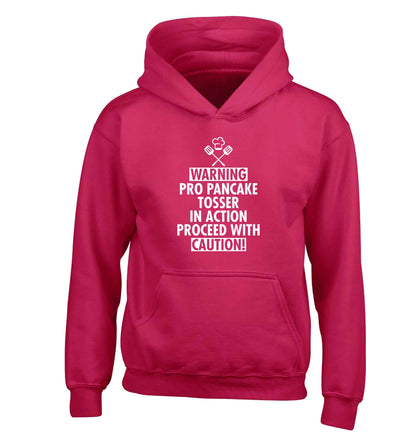 Warning pro pancake tosser in action proceed with caution children's pink hoodie 12-13 Years