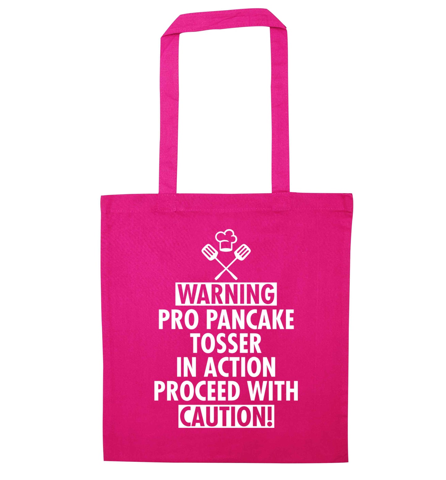 Warning pro pancake tosser in action proceed with caution pink tote bag