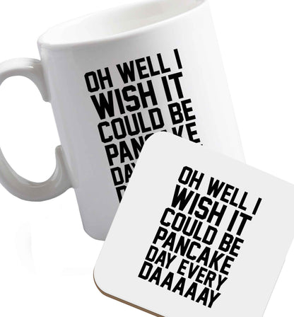 10 oz Pancake Day is the Best Day ceramic mug and coaster set right handed