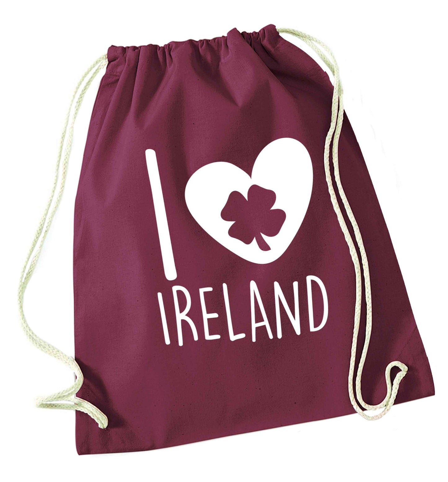 I love Ireland maroon drawstring bag