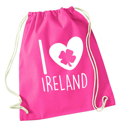 I love Ireland pink drawstring bag