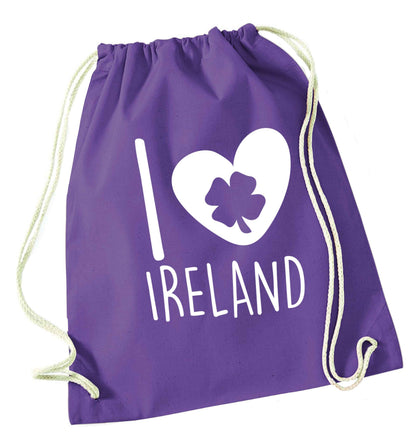 I love Ireland purple drawstring bag