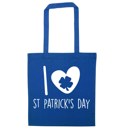I love St.Patricks day blue tote bag
