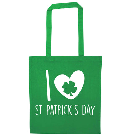 I love St.Patricks day green tote bag